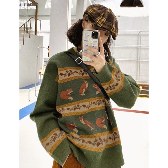 Women Christmas Sweater Graphic Print Oversized Pullover Floral 083 Loose Top - Picture 2 of 6
